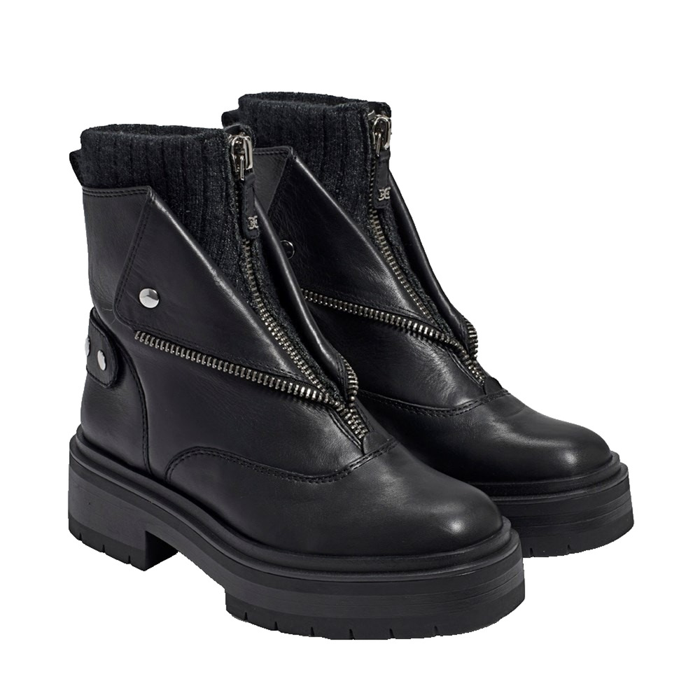 Sam Edelman Womens Linds Ankle Boots Lug Sole Center Zip Black Leather 9.5 M